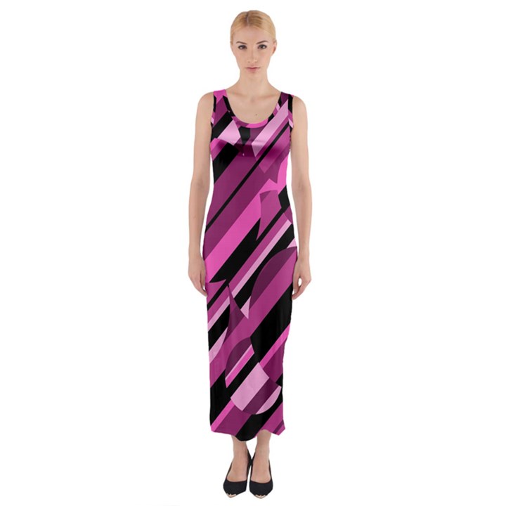 Magenta pattern Fitted Maxi Dress