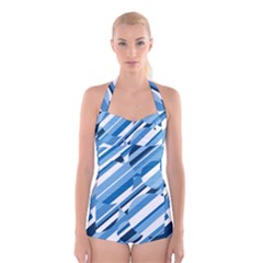 Blue Pattern Boyleg Halter Swimsuit  by Valentinaart