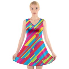 Colorful summer pattern V-Neck Sleeveless Skater Dress