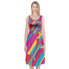 Colorful summer pattern Midi Sleeveless Dress