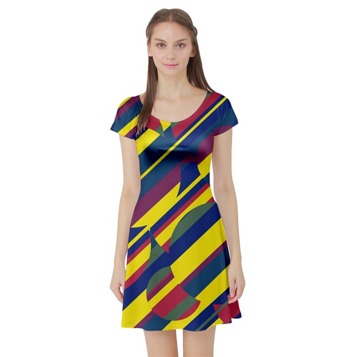 Colorful pattern Short Sleeve Skater Dress