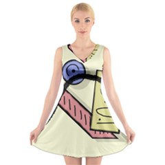 Decorative abstraction V-Neck Sleeveless Skater Dress