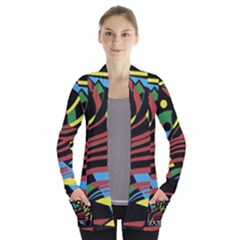 Colorful Decorative Abstrat Design Women s Open Front Pockets Cardigan(p194) by Valentinaart