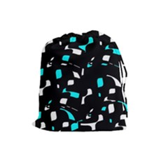 Blue, Black And White Pattern Drawstring Pouches (large)  by Valentinaart