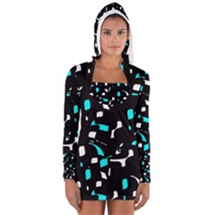 Blue, Black And White Pattern Women s Long Sleeve Hooded T-shirt by Valentinaart