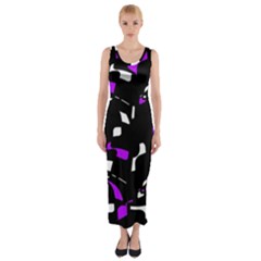 Purple, Black And White Pattern Fitted Maxi Dress by Valentinaart