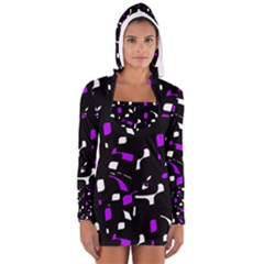 Purple, Black And White Pattern Women s Long Sleeve Hooded T-shirt by Valentinaart