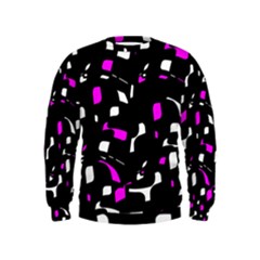 Magenta, Black And White Pattern Kids  Sweatshirt by Valentinaart