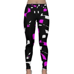 Magenta, Black And White Pattern Yoga Leggings  by Valentinaart