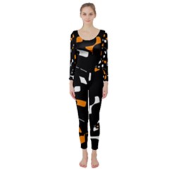 Orange, Black And White Pattern Long Sleeve Catsuit by Valentinaart