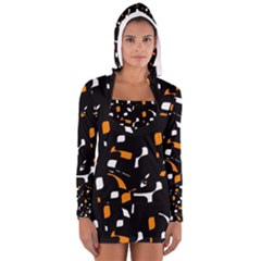 Orange, Black And White Pattern Women s Long Sleeve Hooded T-shirt by Valentinaart