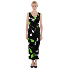 Green, Black And White Pattern Fitted Maxi Dress by Valentinaart