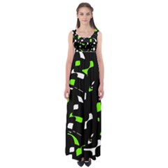 Green, Black And White Pattern Empire Waist Maxi Dress