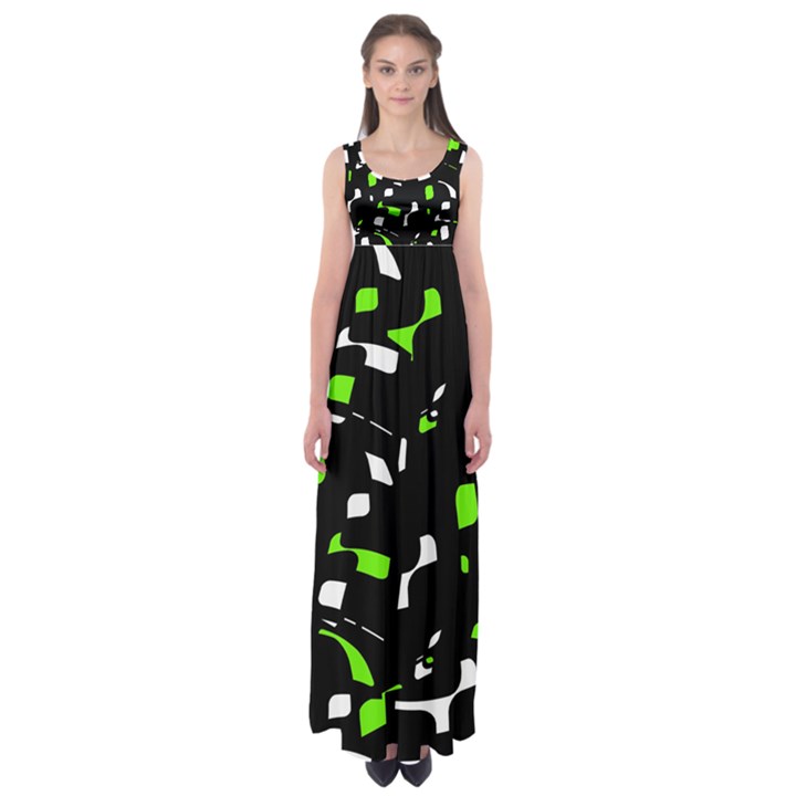 Green, black and white pattern Empire Waist Maxi Dress