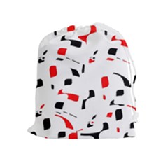 White, Red And Black Pattern Drawstring Pouches (extra Large) by Valentinaart