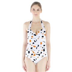 Orange, White And Black Pattern Halter Swimsuit by Valentinaart