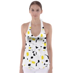 Yellow, Black And White Pattern Babydoll Tankini Top by Valentinaart