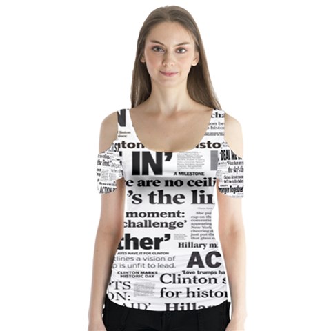 Hillary 2016 Historic Headlines Butterfly Sleeve Cutout Tee  by blueamerica