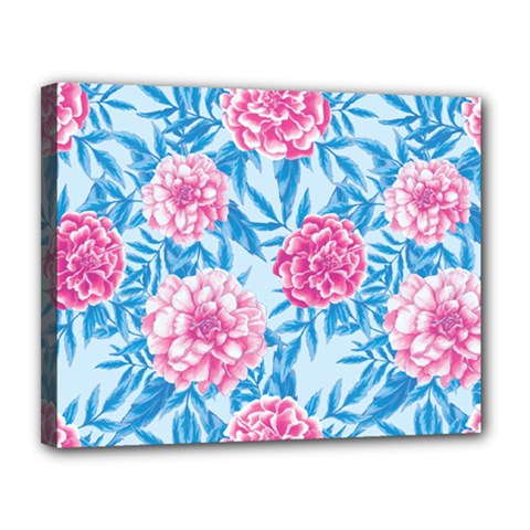 Blue & Pink Floral Canvas 14  X 11  by TanyaDraws