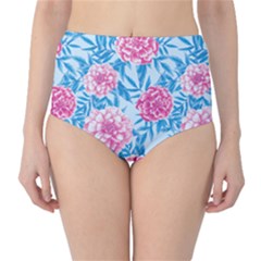 Blue & Pink Floral High-waist Bikini Bottoms by TanyaDraws