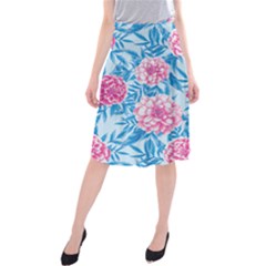 Blue & Pink Floral Midi Beach Skirt by TanyaDraws