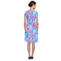 Blue & Pink Floral Short Sleeve Front Wrap Dress View2