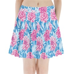 Blue & Pink Floral Pleated Mini Mesh Skirt by TanyaDraws