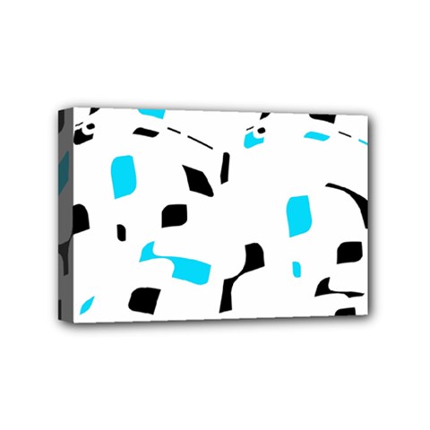 Blue, Black And White Pattern Mini Canvas 6  X 4  by Valentinaart