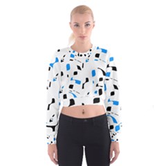 Blue, Black And White Pattern Women s Cropped Sweatshirt by Valentinaart