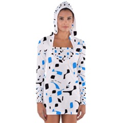 Blue, Black And White Pattern Women s Long Sleeve Hooded T-shirt by Valentinaart