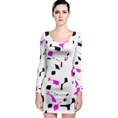 Magenta, Black And White Pattern Long Sleeve Bodycon Dress by Valentinaart