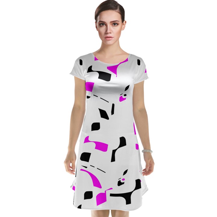 Magenta, black and white pattern Cap Sleeve Nightdress