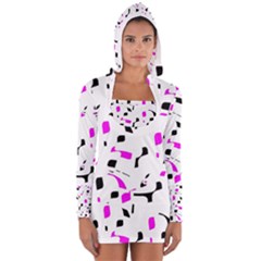 Magenta, Black And White Pattern Women s Long Sleeve Hooded T-shirt by Valentinaart