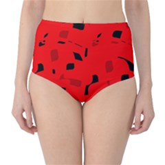 Red And Black Pattern High-waist Bikini Bottoms by Valentinaart