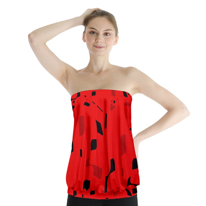 Red and black pattern Strapless Top