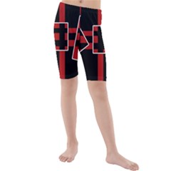 Red And Black Geometric Pattern Kid s Mid Length Swim Shorts