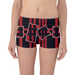 Red And Black Geometric Pattern Boyleg Bikini Bottoms by Valentinaart