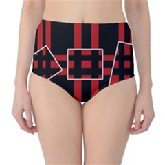 Red And Black Geometric Pattern High-waist Bikini Bottoms by Valentinaart