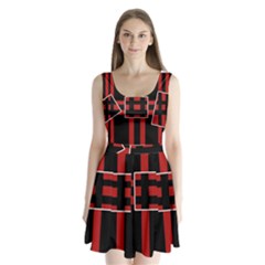 Red And Black Geometric Pattern Split Back Mini Dress  by Valentinaart