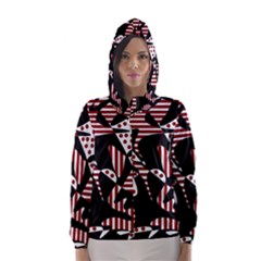 Red, Black And White Abstraction Hooded Wind Breaker (women) by Valentinaart