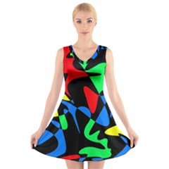 Colorful abstraction V-Neck Sleeveless Skater Dress