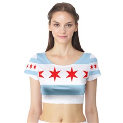 Flag Of Chicago Short Sleeve Crop Top (Tight Fit)