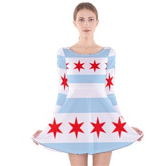 Flag Of Chicago Long Sleeve Velvet Skater Dress