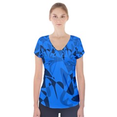 Blue Pattern Short Sleeve Front Detail Top by Valentinaart