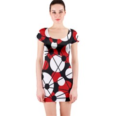Red, Black And White Pattern Short Sleeve Bodycon Dress