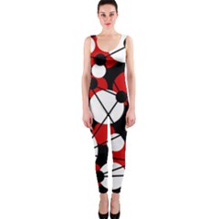 Red, Black And White Pattern Onepiece Catsuit by Valentinaart