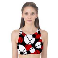 Red, Black And White Pattern Tank Bikini Top by Valentinaart