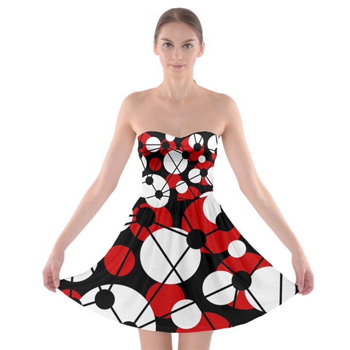 Red, black and white pattern Strapless Dresses