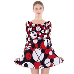 Red, Black And White Pattern Long Sleeve Velvet Skater Dress by Valentinaart