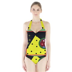 Abstract Design Halter Swimsuit